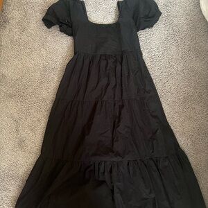 Faithfull the Brand Black Maxi Dress with Puff Sleeves